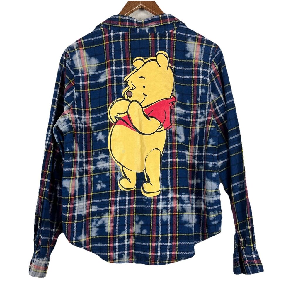 Disney Winnie the Pooh Bleached Plaid Flannel Shirt 100% Cotton Womens S